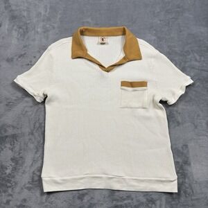 Dandy Del Mar Men's Large The Cannes Waffle Knit Polo Cream Short Sleeve